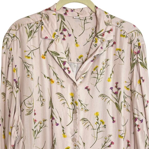 Uniqlo Womens Pajama Top XL Pink Floral Button Up Rayon Sleepwear Lounge Blouse - Picture 2 of 6